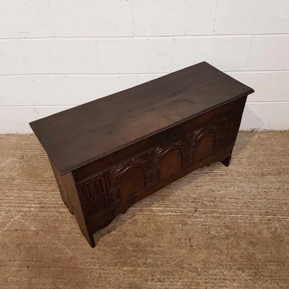 ANTIQUE 18TH CENTURY  CARVED & JOINED OAK COFFER C1780 View V