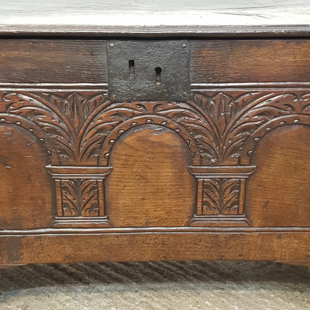 ANTIQUE 18TH CENTURY  CARVED & JOINED OAK COFFER C1780 View X