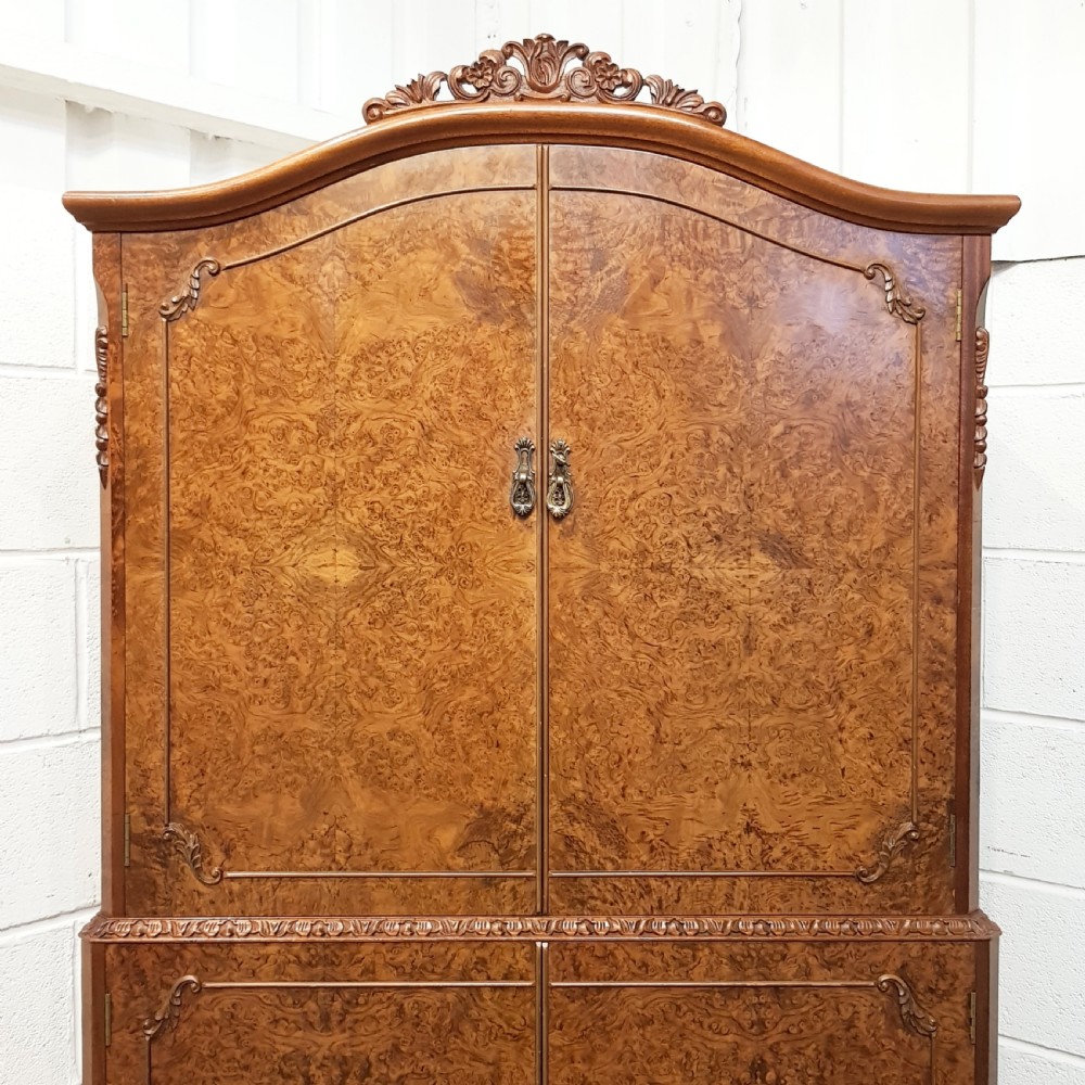 ANTIQUE QUEEN ANNE BURR WALNUT COCKTAIL CABINET C1920 View II