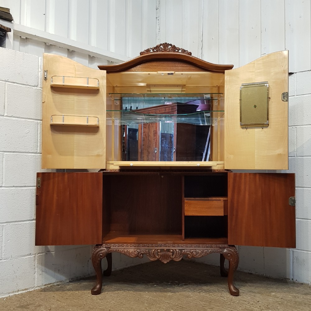 ANTIQUE QUEEN ANNE BURR WALNUT COCKTAIL CABINET C1920 View IV