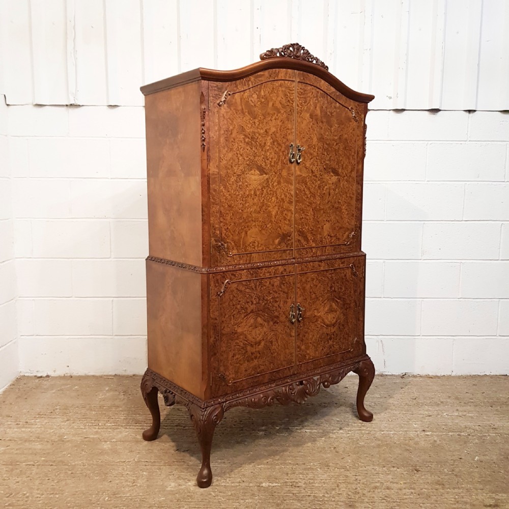 ANTIQUE QUEEN ANNE BURR WALNUT COCKTAIL CABINET C1920 View VIII