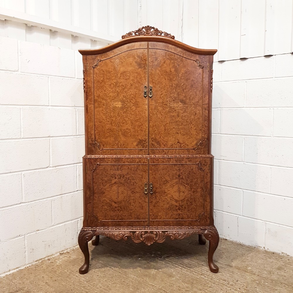 ANTIQUE QUEEN ANNE BURR WALNUT COCKTAIL CABINET C1920 View X