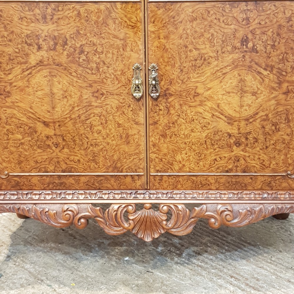 ANTIQUE QUEEN ANNE BURR WALNUT COCKTAIL CABINET C1920 View XI