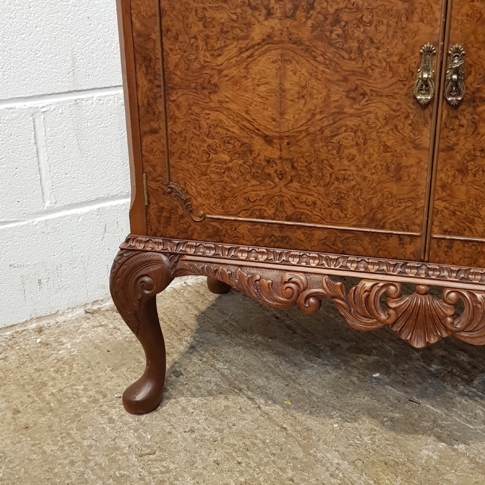 ANTIQUE QUEEN ANNE BURR WALNUT COCKTAIL CABINET C1920 View XII