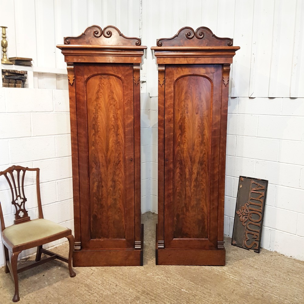 ANTIQUE PAIR VICTORIAN MAHOGANY SENTRY WARDROBES C1880 