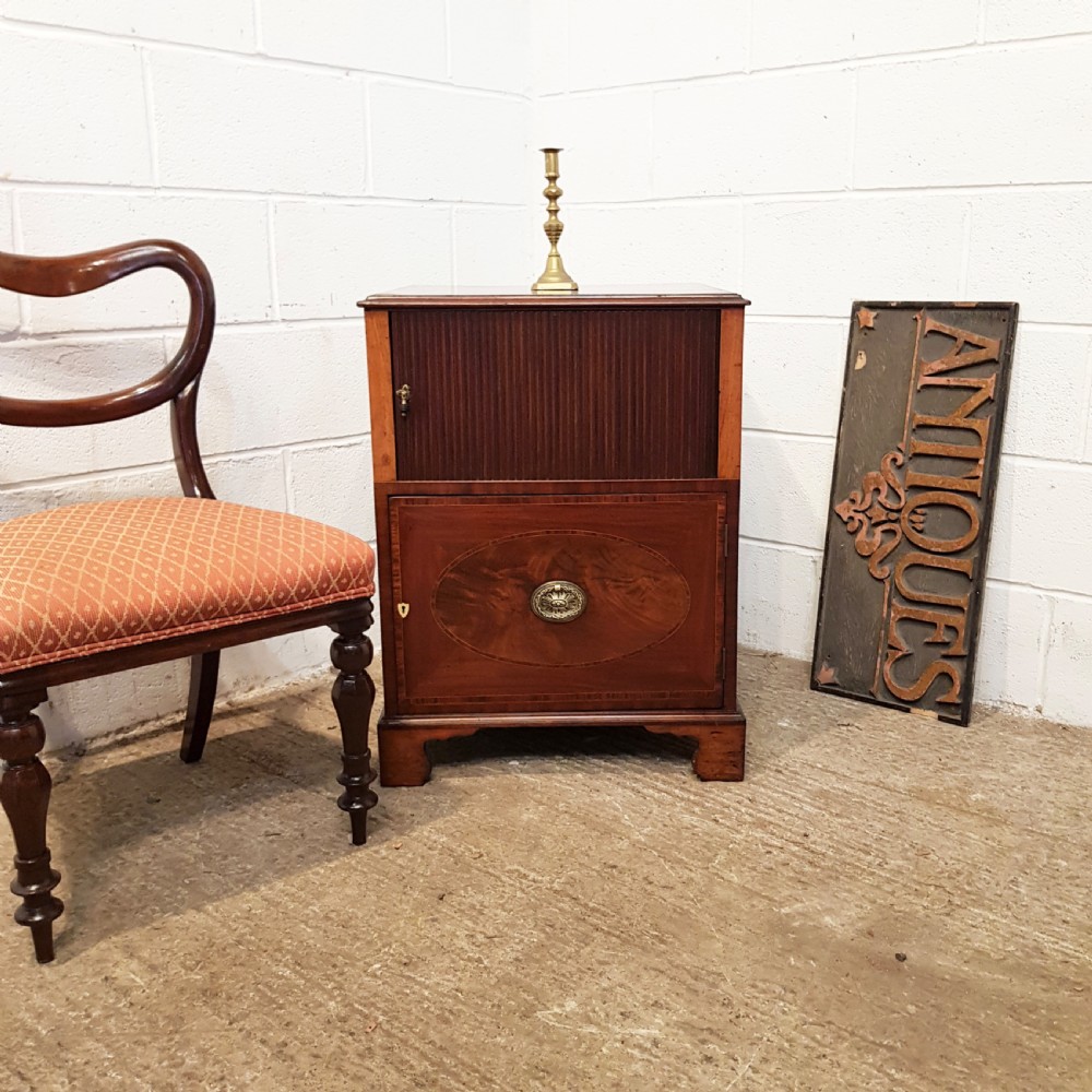 ANTIQUE REGENCY MAHOGANY TAMBOR FRONT BEDSIDE CABINET C1820