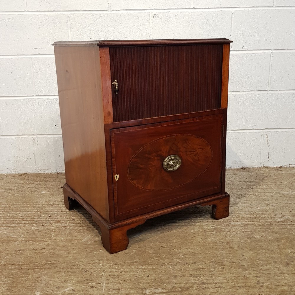 ANTIQUE REGENCY MAHOGANY TAMBOR FRONT BEDSIDE CABINET C1820 View II