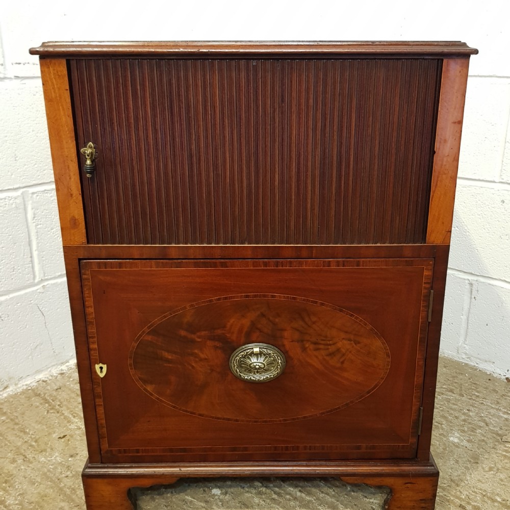 ANTIQUE REGENCY MAHOGANY TAMBOR FRONT BEDSIDE CABINET C1820 View VI