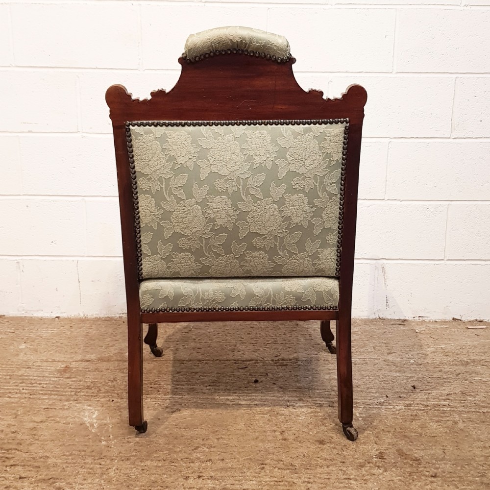ANTIQUE ART NOUVEAU INLAID MAHOGANY SLON ARMCHAIR C1890 View III