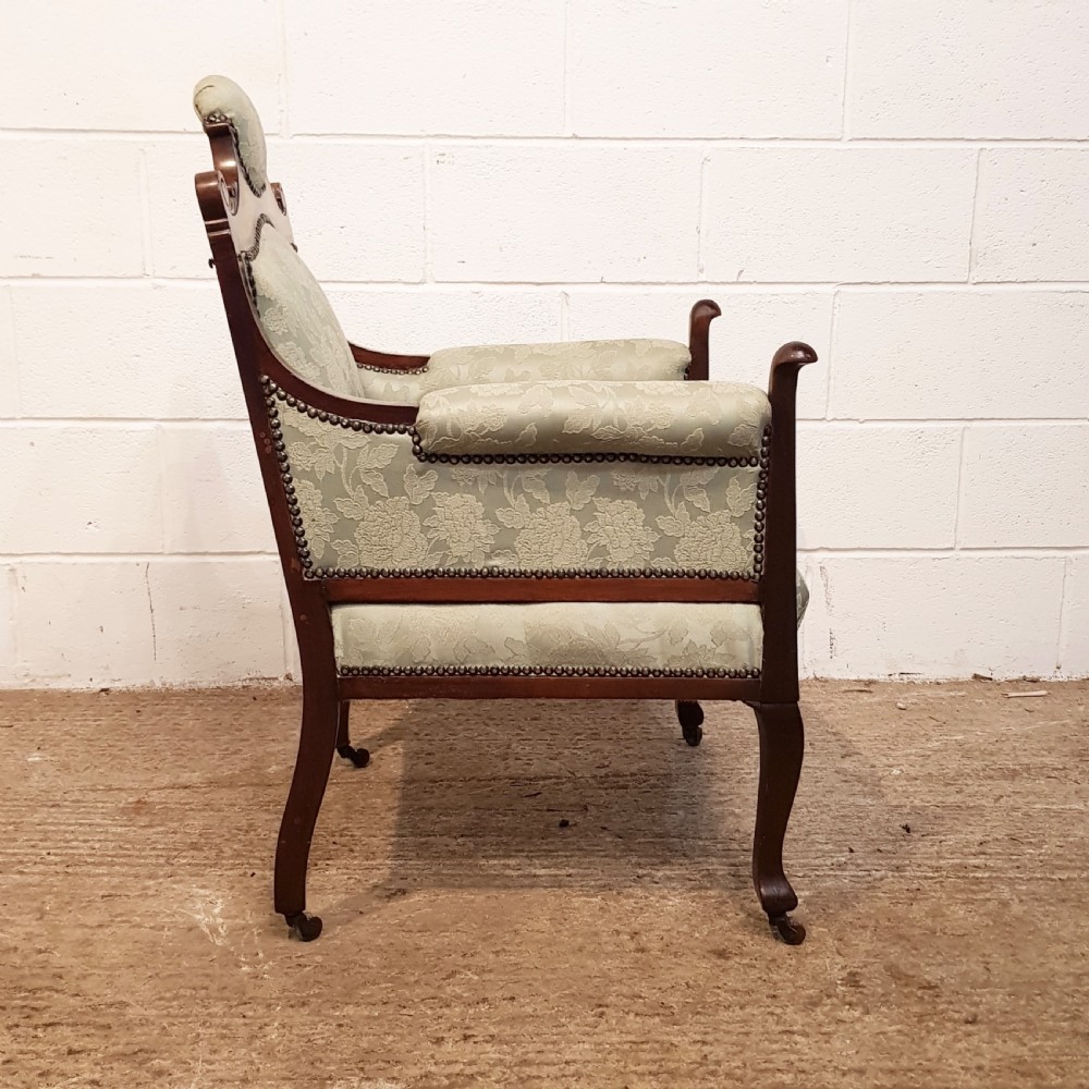ANTIQUE ART NOUVEAU INLAID MAHOGANY SLON ARMCHAIR C1890 View IV