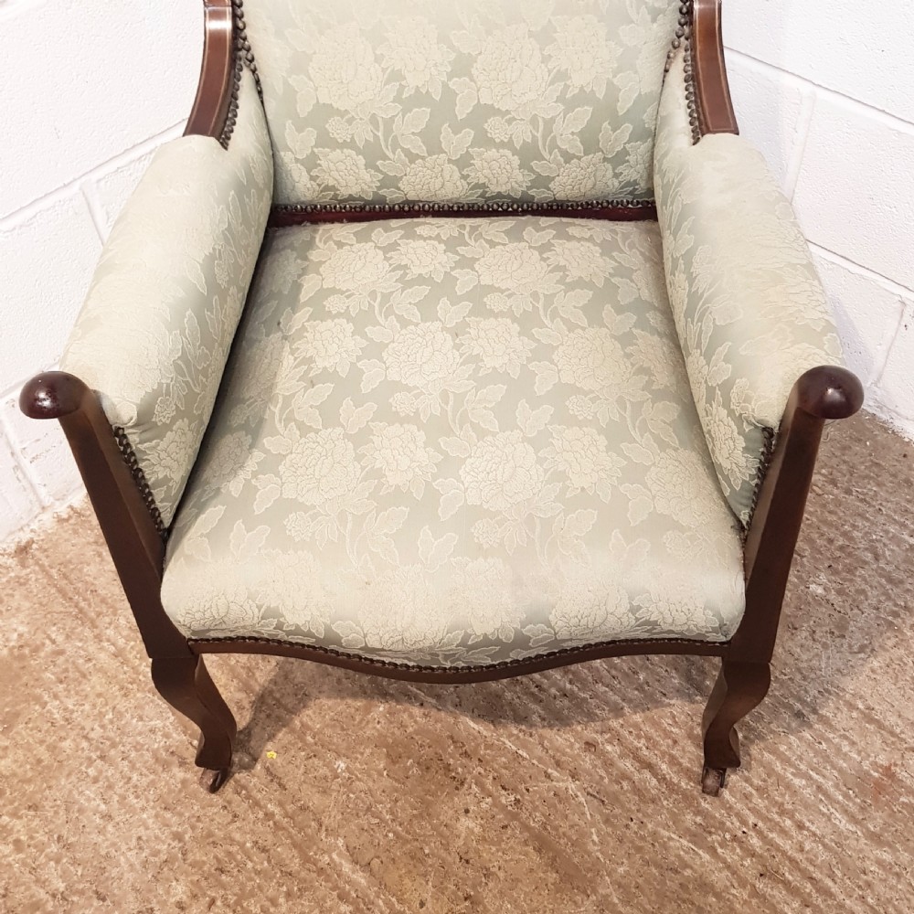 ANTIQUE ART NOUVEAU INLAID MAHOGANY SLON ARMCHAIR C1890 View V