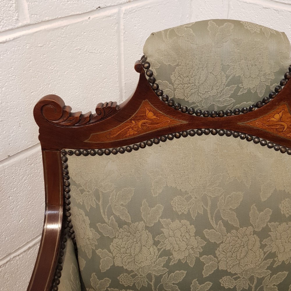 ANTIQUE ART NOUVEAU INLAID MAHOGANY SLON ARMCHAIR C1890 View VIII