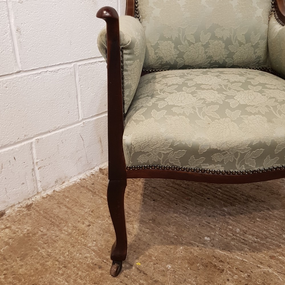 ANTIQUE ART NOUVEAU INLAID MAHOGANY SLON ARMCHAIR C1890 View IX