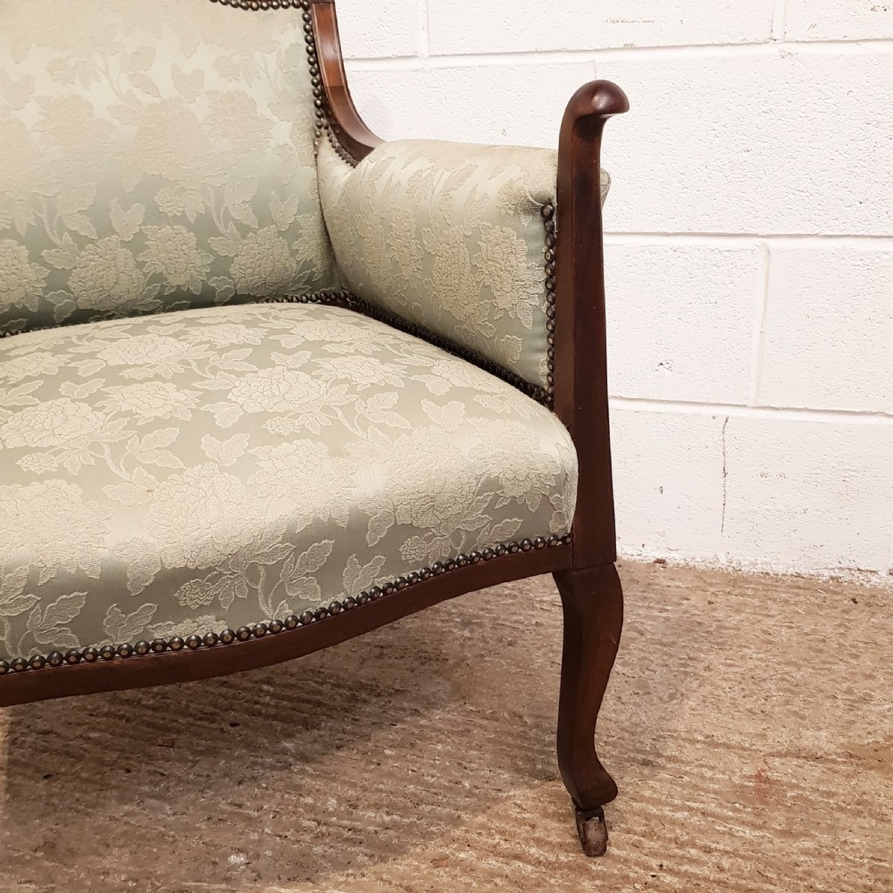 ANTIQUE ART NOUVEAU INLAID MAHOGANY SLON ARMCHAIR C1890 View XII
