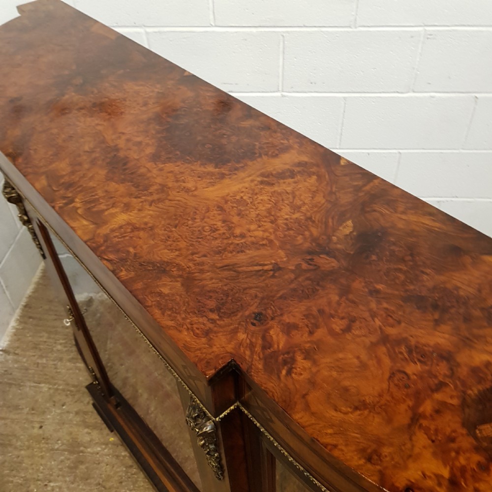 ANTIQUE VICTORIAN BURR WALNUT SERPENTINE GLAZED CREDENZA C1880 View II