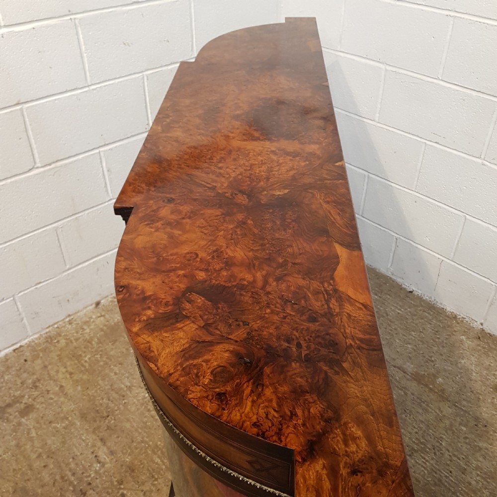ANTIQUE VICTORIAN BURR WALNUT SERPENTINE GLAZED CREDENZA C1880 View III