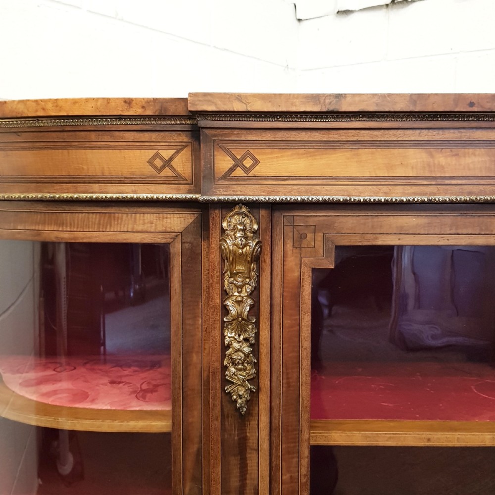 ANTIQUE VICTORIAN BURR WALNUT SERPENTINE GLAZED CREDENZA C1880 View IV
