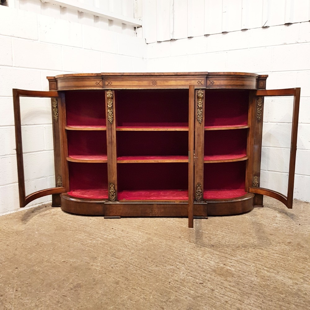 ANTIQUE VICTORIAN BURR WALNUT SERPENTINE GLAZED CREDENZA C1880 View V