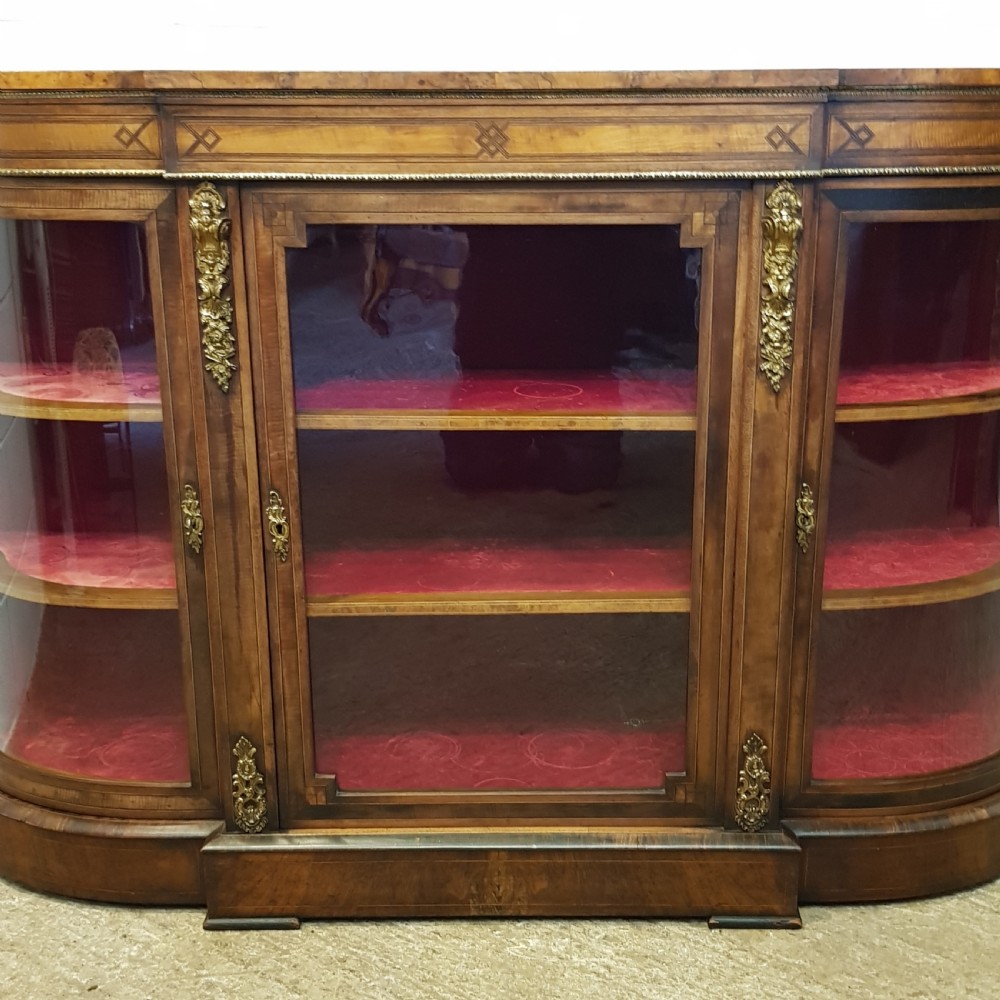 ANTIQUE VICTORIAN BURR WALNUT SERPENTINE GLAZED CREDENZA C1880 View VI