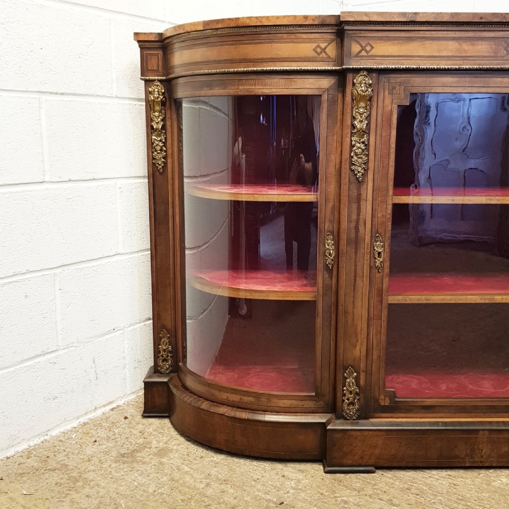 ANTIQUE VICTORIAN BURR WALNUT SERPENTINE GLAZED CREDENZA C1880 View VII