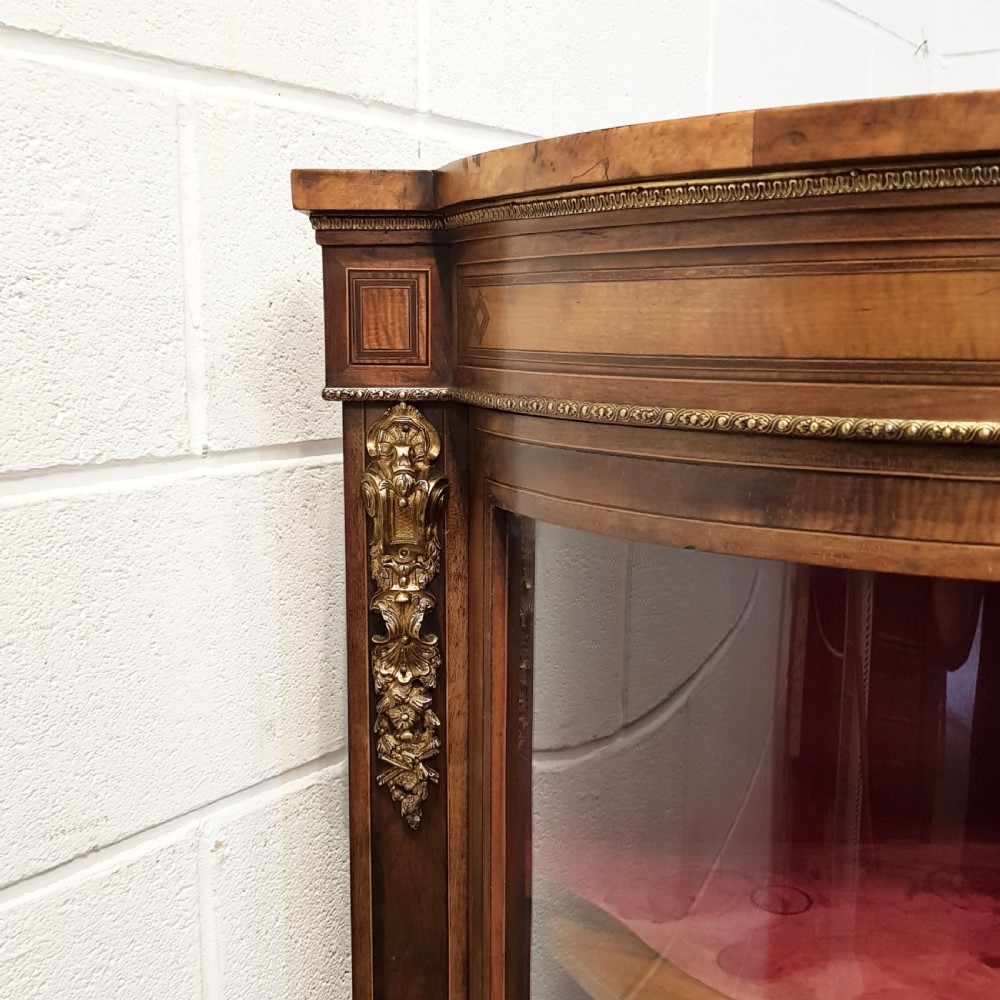 ANTIQUE VICTORIAN BURR WALNUT SERPENTINE GLAZED CREDENZA C1880 View VIII