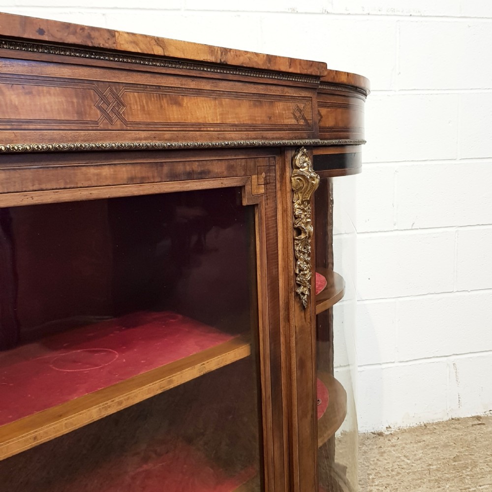 ANTIQUE VICTORIAN BURR WALNUT SERPENTINE GLAZED CREDENZA C1880 View IX