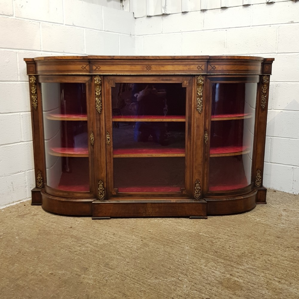 ANTIQUE VICTORIAN BURR WALNUT SERPENTINE GLAZED CREDENZA C1880 View X