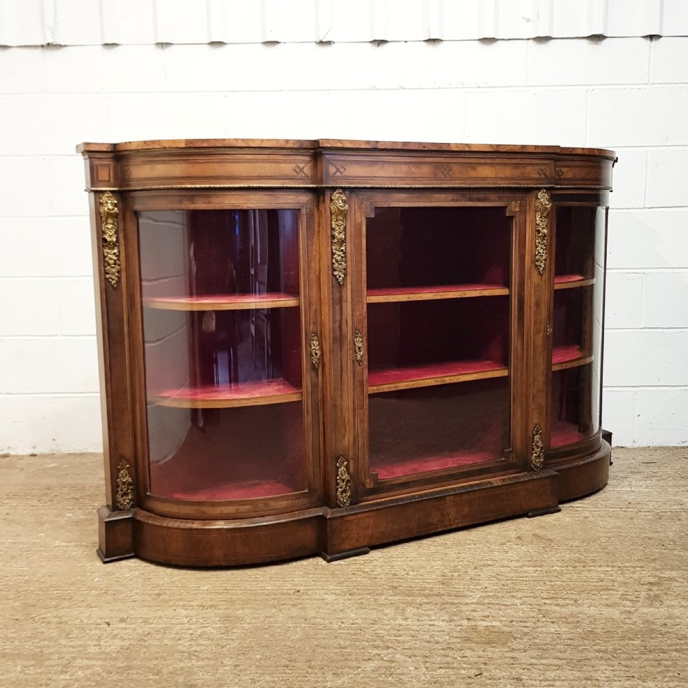 ANTIQUE VICTORIAN BURR WALNUT SERPENTINE GLAZED CREDENZA C1880 View XI