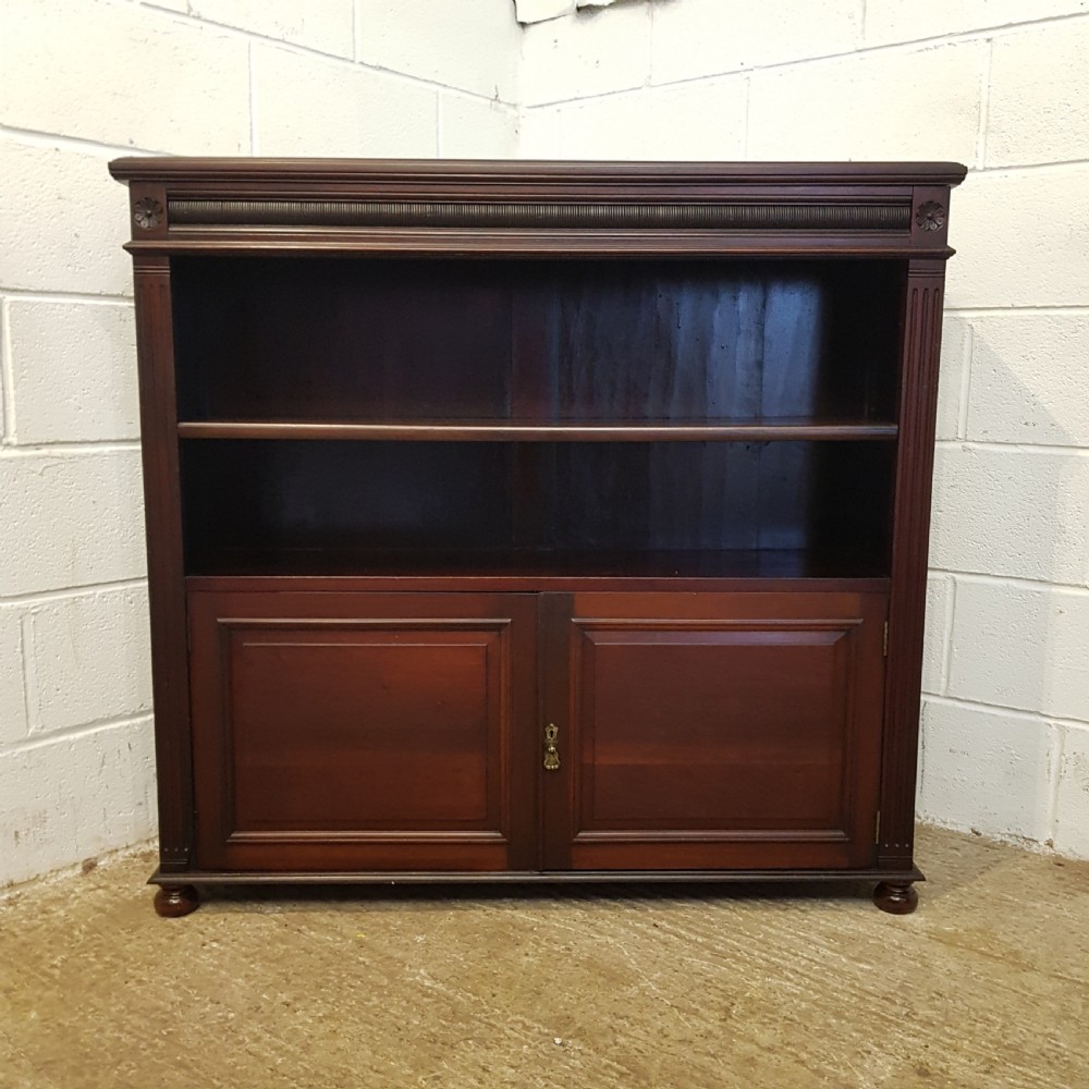 ANTIQUE VICTORIAN MAHOGANY OPEN BOOKCASE ON CUPBOARD C1880 View II