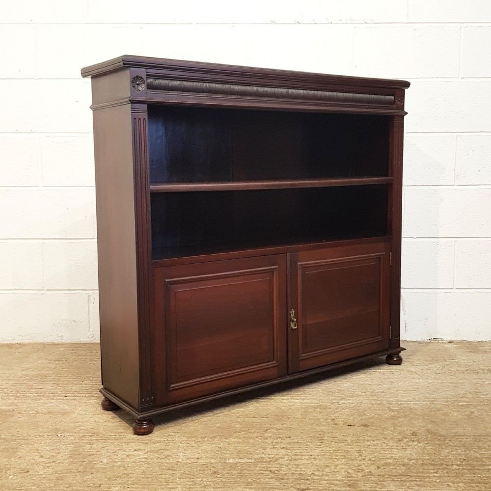 ANTIQUE VICTORIAN MAHOGANY OPEN BOOKCASE ON CUPBOARD C1880 View IV