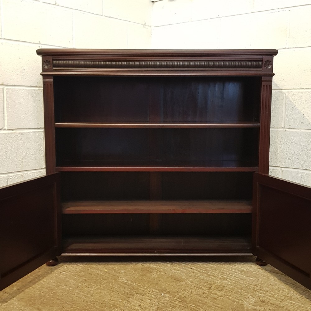 ANTIQUE VICTORIAN MAHOGANY OPEN BOOKCASE ON CUPBOARD C1880 View V