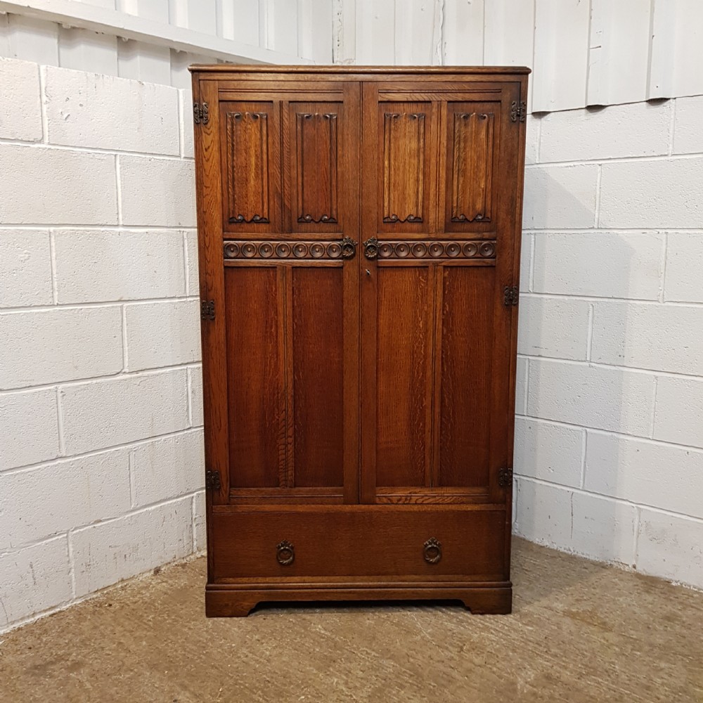 ANTIQUE OAK LINEN FOLD TALLBOY C1920 View VI