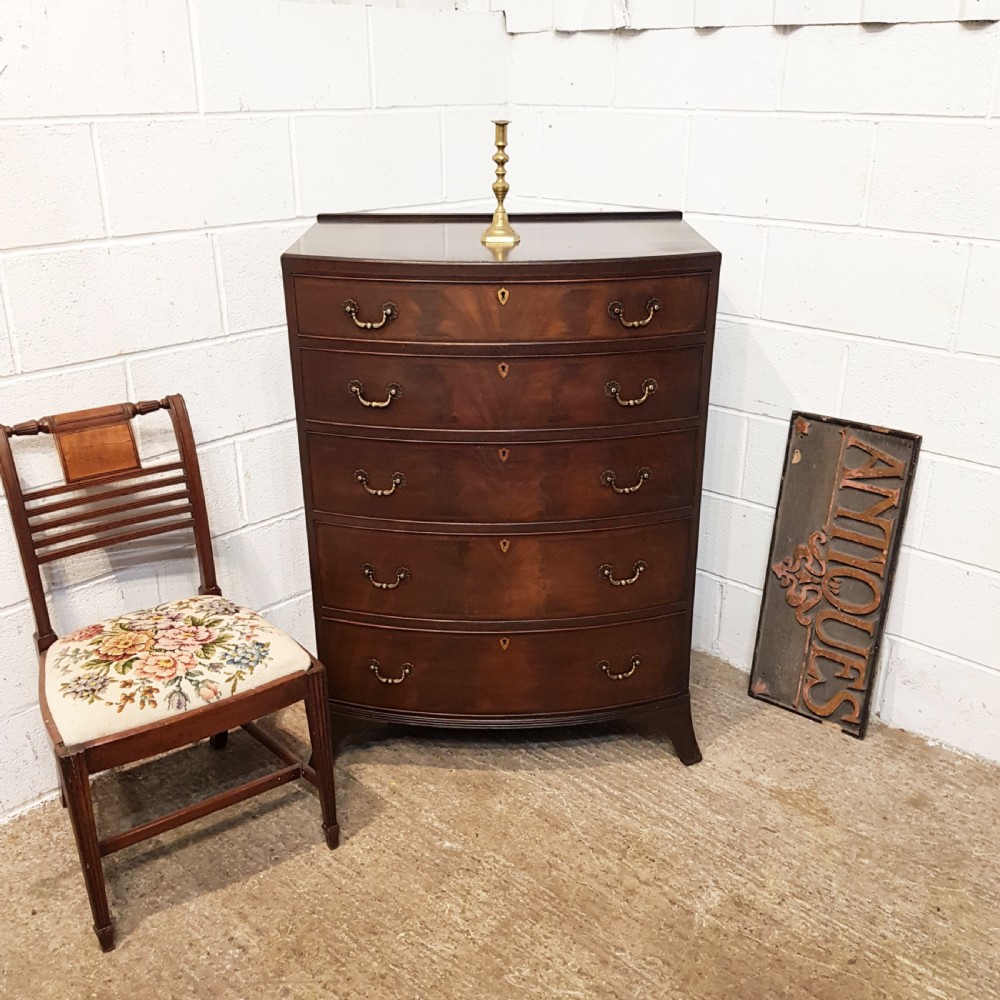 ANTIQUE EDWARDIAN MAHOGANY BOW FRONT TALL CHEST OF DRAWERS C1900 View II