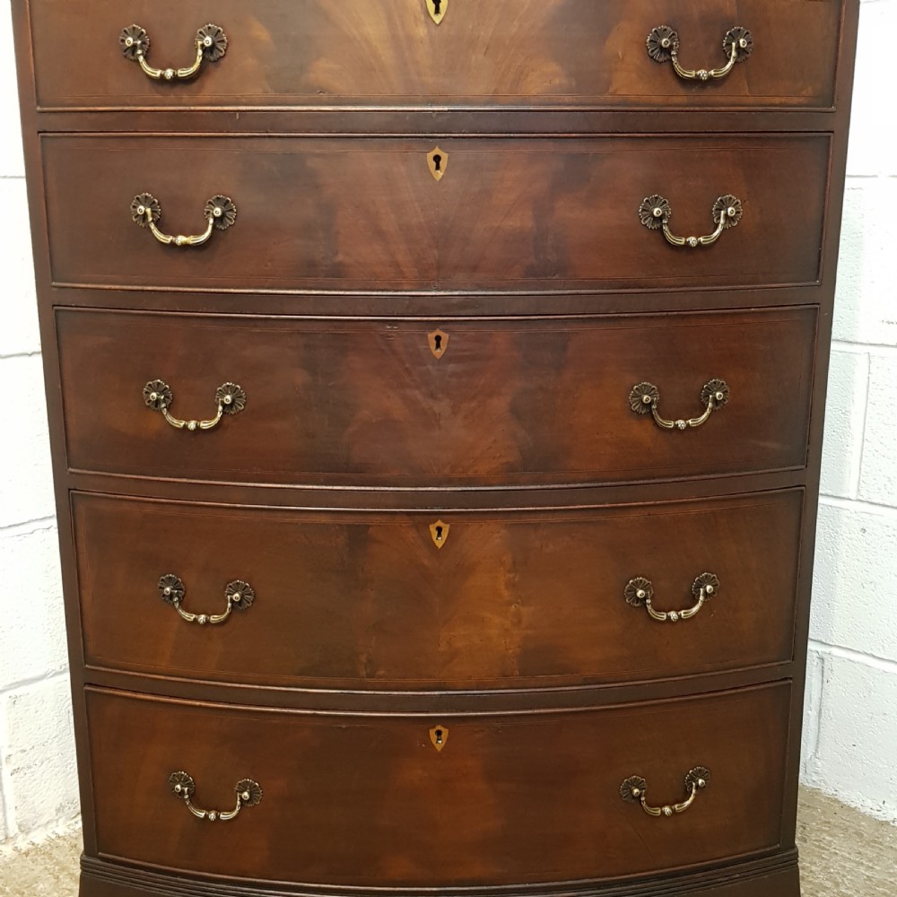 ANTIQUE EDWARDIAN MAHOGANY BOW FRONT TALL CHEST OF DRAWERS C1900 View III