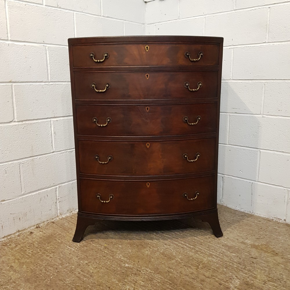 ANTIQUE EDWARDIAN MAHOGANY BOW FRONT TALL CHEST OF DRAWERS C1900 View IV