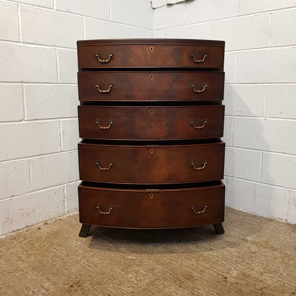 ANTIQUE EDWARDIAN MAHOGANY BOW FRONT TALL CHEST OF DRAWERS C1900 View VI