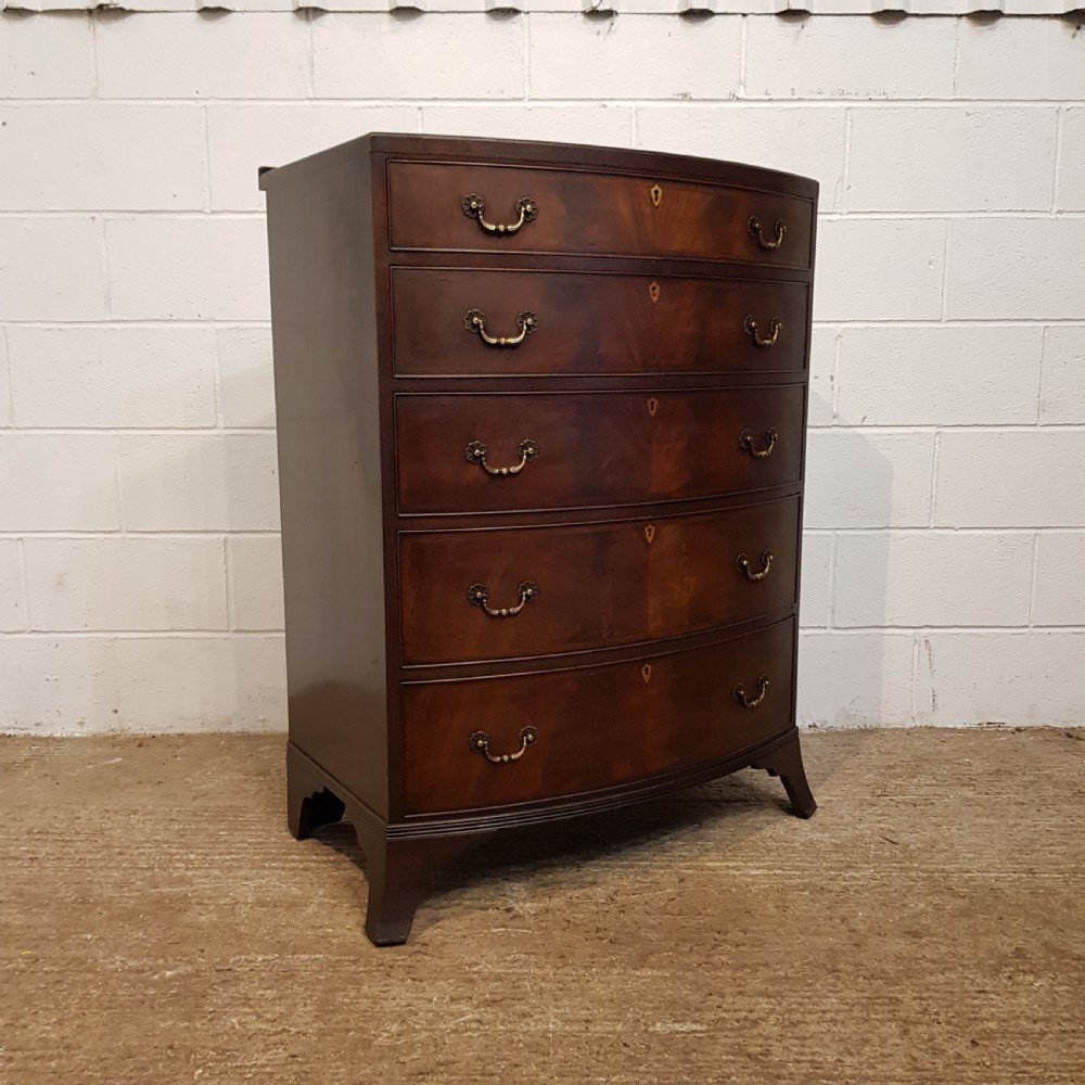 ANTIQUE EDWARDIAN MAHOGANY BOW FRONT TALL CHEST OF DRAWERS C1900 View VII