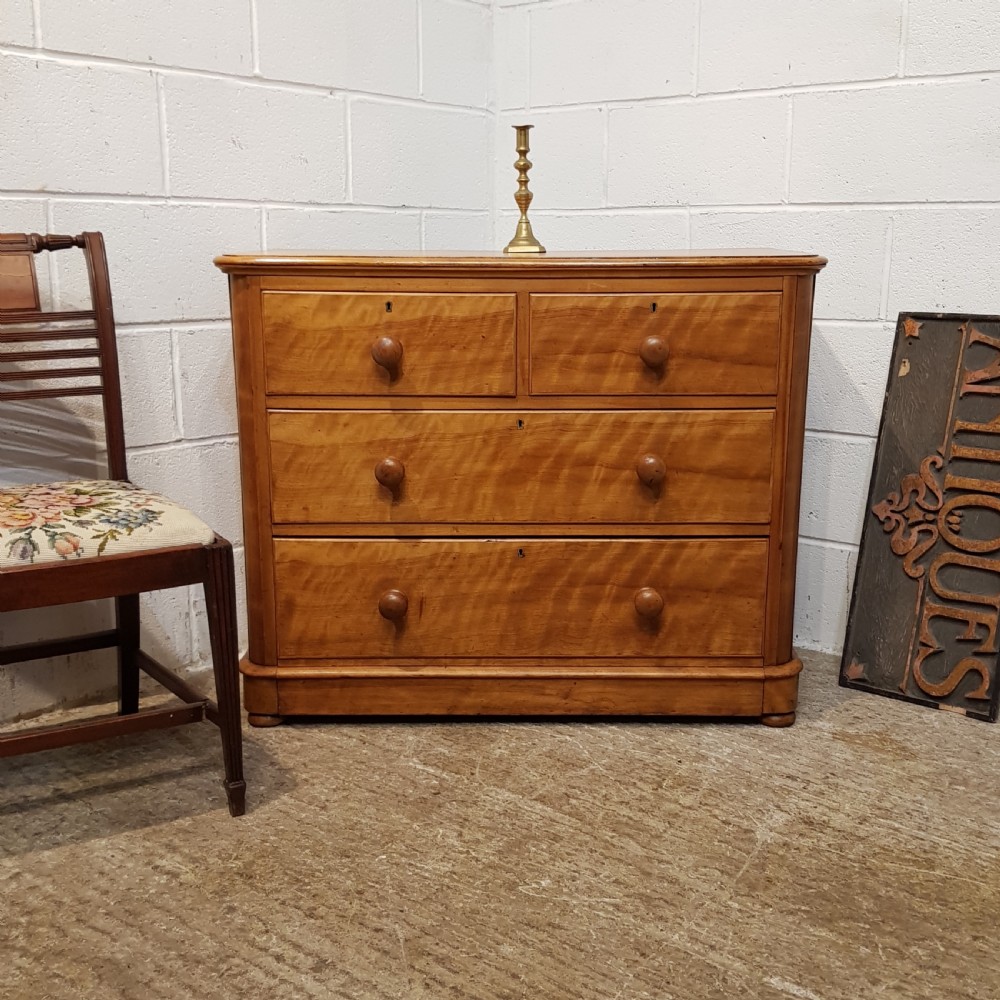 ANTIQUE VICTORIAN SATINWOOD CHEST OF DRAWERS C1880