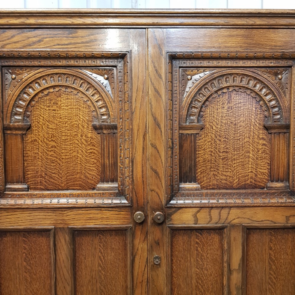 ANTIQUE CARVED OAK DOUBLE WARDROBE C1920 View II