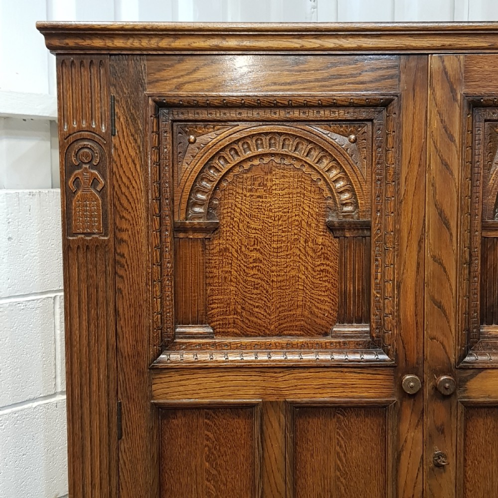 ANTIQUE CARVED OAK DOUBLE WARDROBE C1920 View III