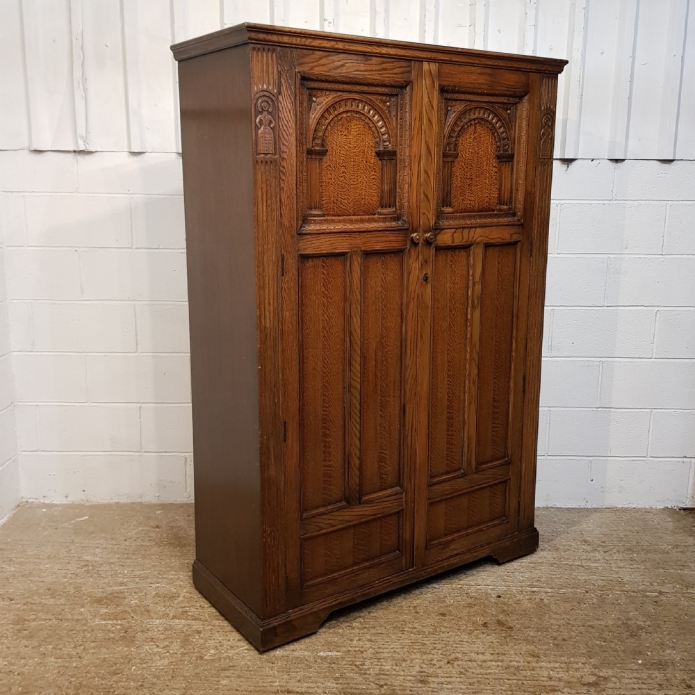 ANTIQUE CARVED OAK DOUBLE WARDROBE C1920 View IV