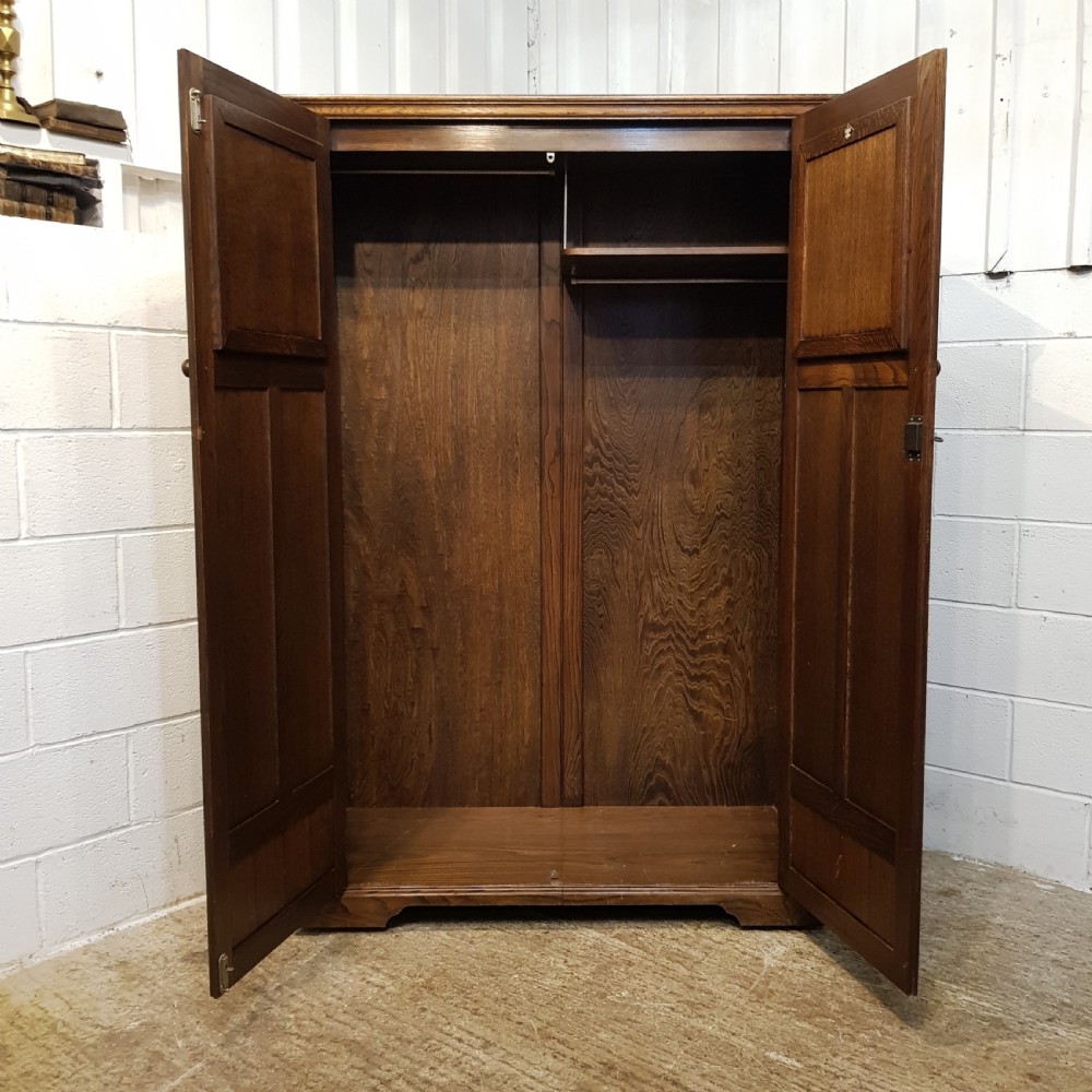 ANTIQUE CARVED OAK DOUBLE WARDROBE C1920 View V