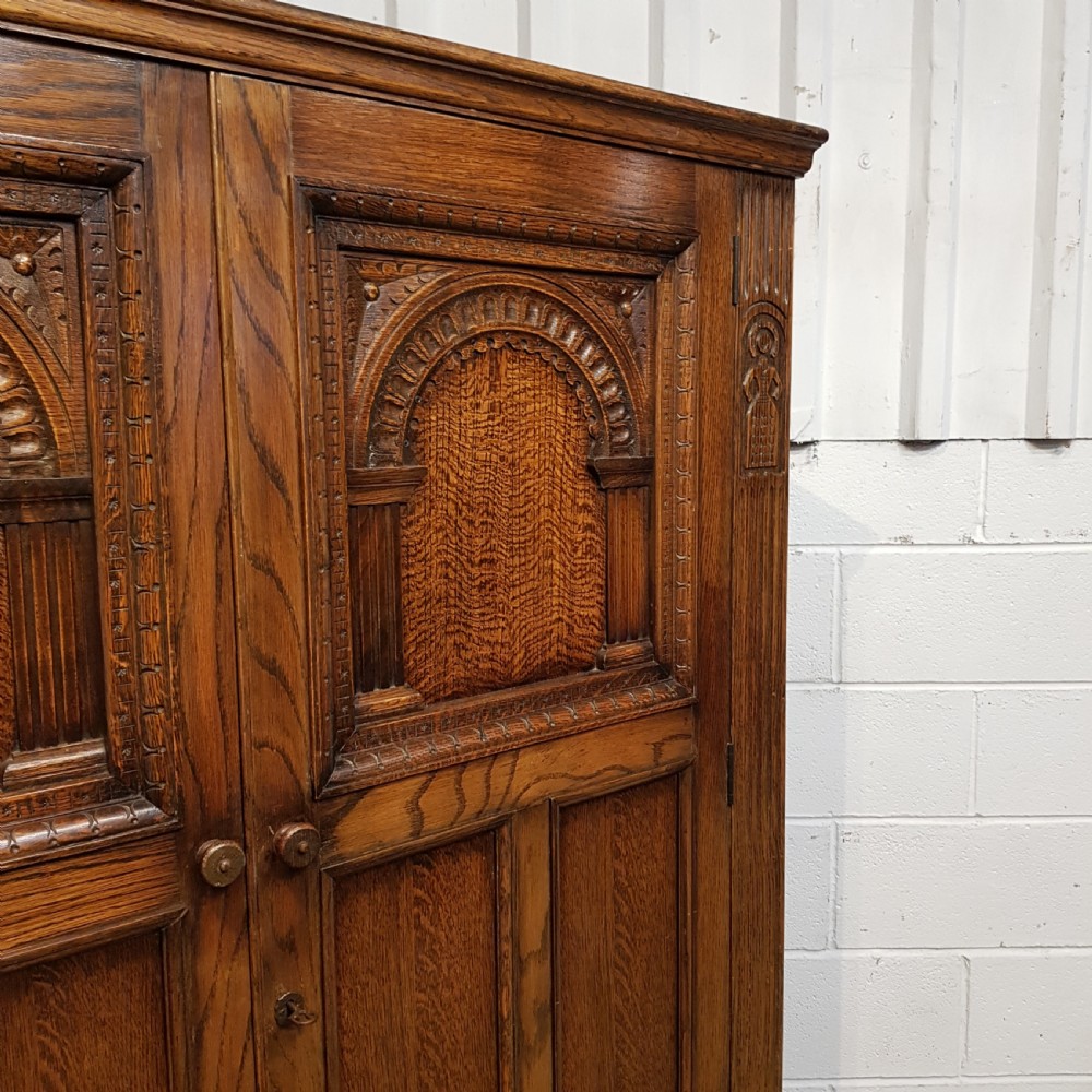ANTIQUE CARVED OAK DOUBLE WARDROBE C1920 View VI