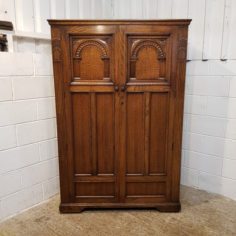 ANTIQUE CARVED OAK DOUBLE WARDROBE C1920 View VII