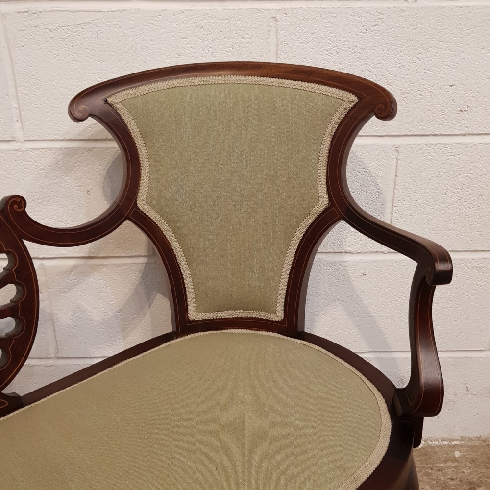 ANTIQUE ART NOUVEAU INLAID MAHOGANY SALON TRIPLE CHAIR SOFA C1890 View VII