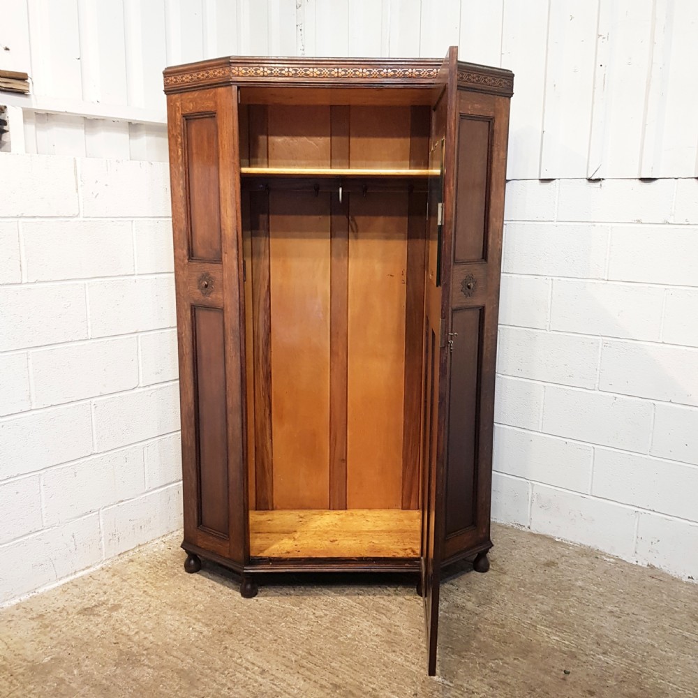 ANTIQUE CARVED OAK HALL WARDROBE C1920 View VI