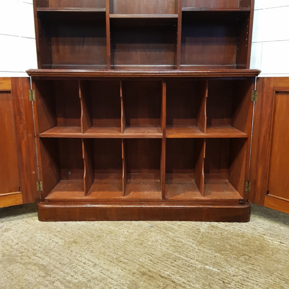 ANTIQUE LARGE VICTORIAN MAHOGANY OPEN BOOKCASE ON CUPBOARD C1880 View II