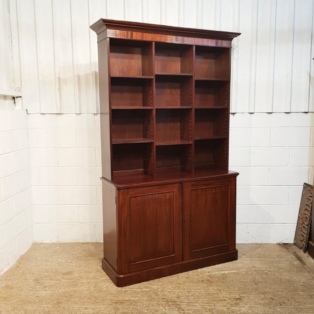 ANTIQUE LARGE VICTORIAN MAHOGANY OPEN BOOKCASE ON CUPBOARD C1880 View VIII