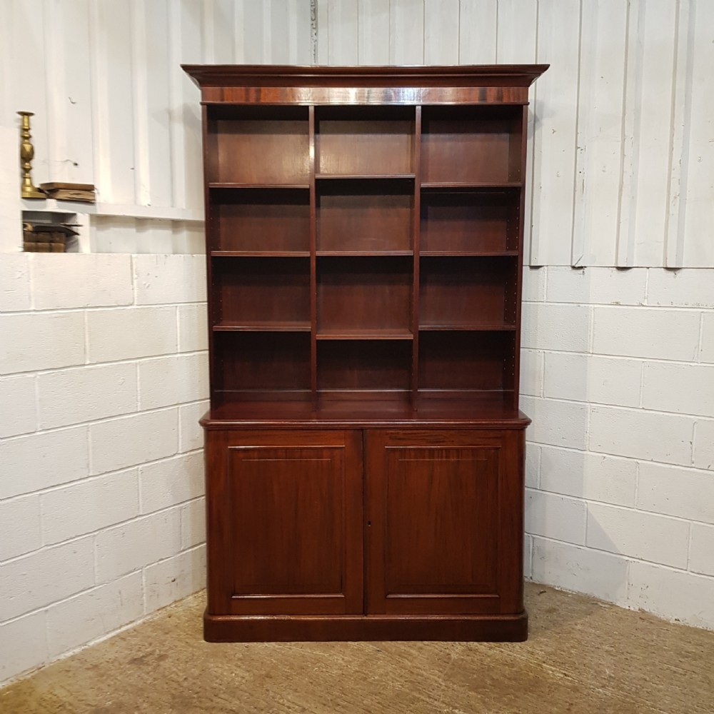 ANTIQUE LARGE VICTORIAN MAHOGANY OPEN BOOKCASE ON CUPBOARD C1880 View IX