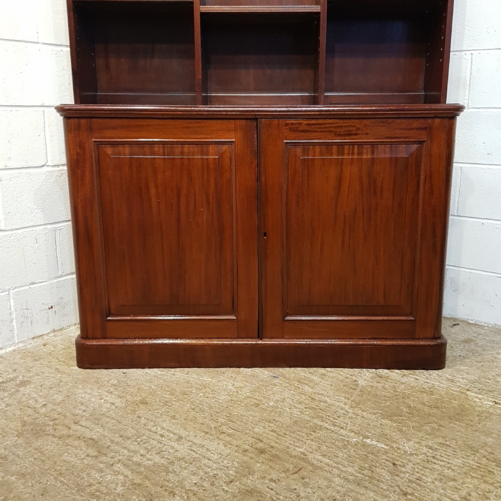 ANTIQUE LARGE VICTORIAN MAHOGANY OPEN BOOKCASE ON CUPBOARD C1880 View X